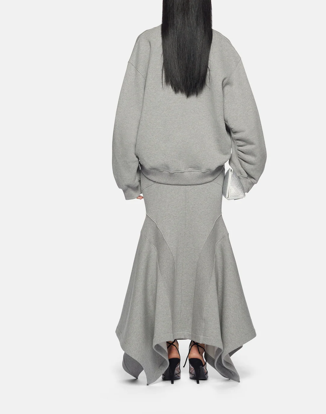 Solid Color V-Neck Top Hip Skirt Set