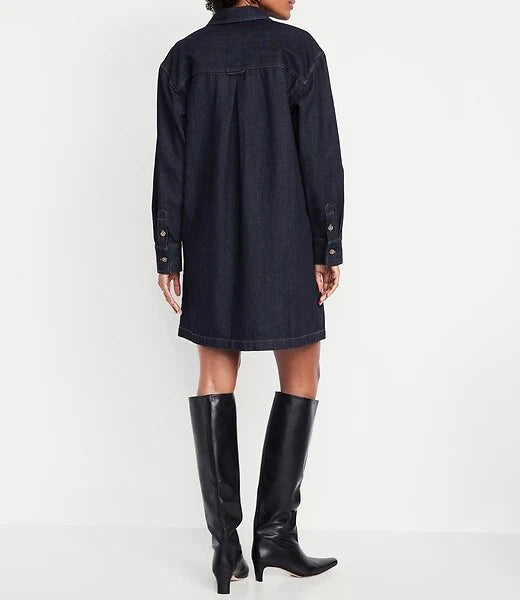 Long-Sleeve Denim Mini Shirt Dress