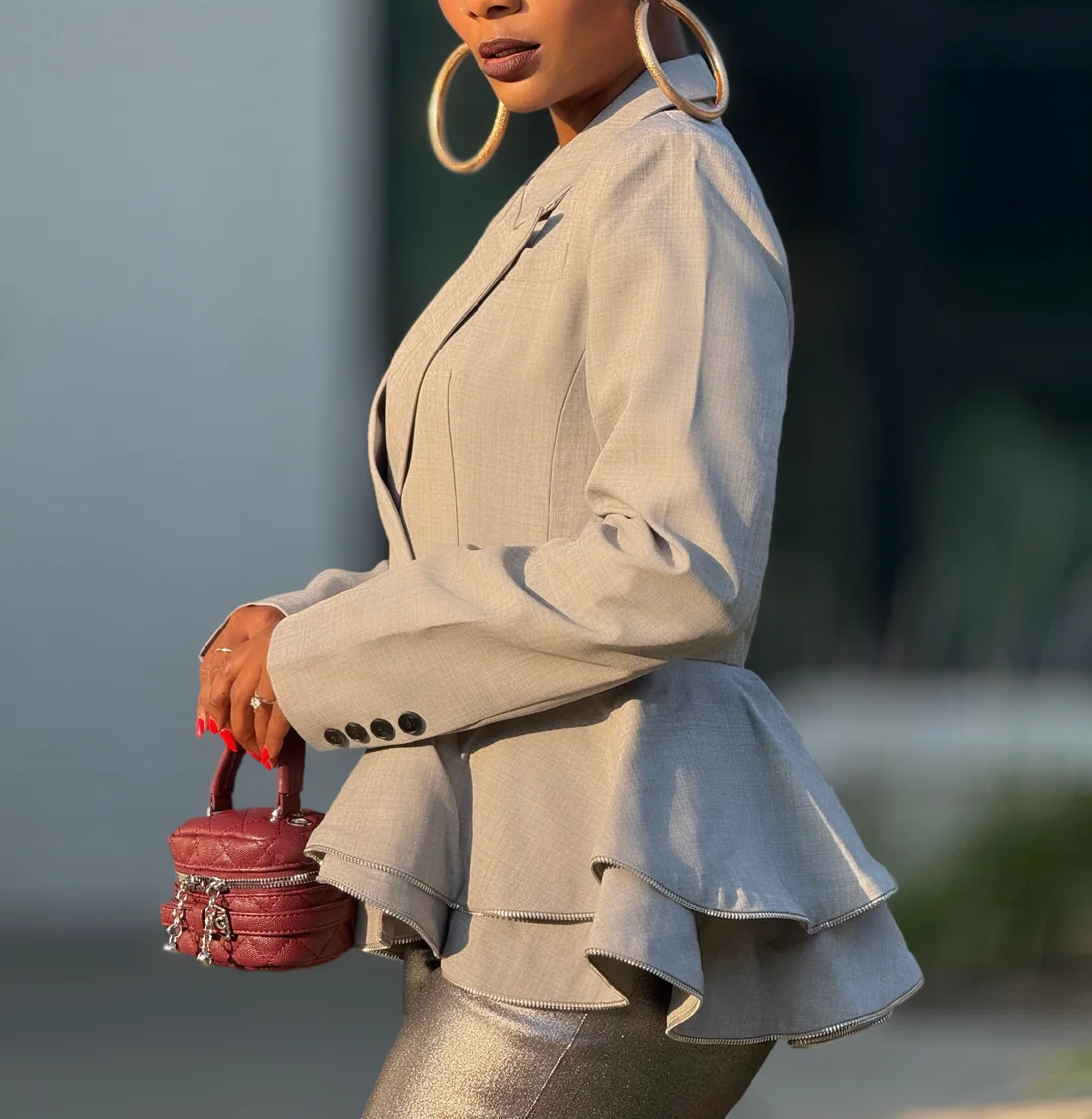 Runway in Gray Blazer + Silver Pants