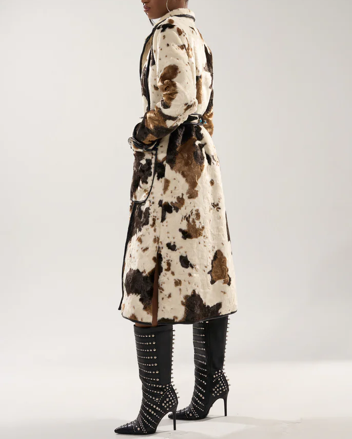 Cow-print trench coat