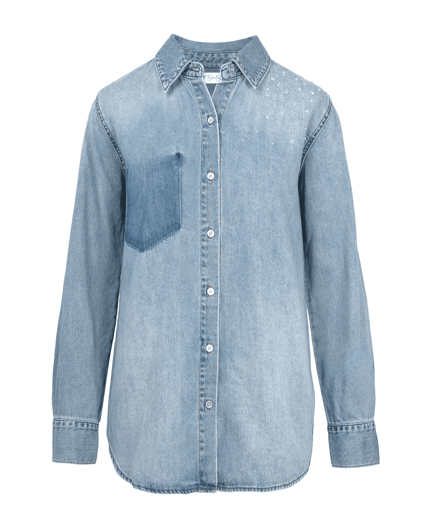 Embellished Two Tone Denim Shirt
