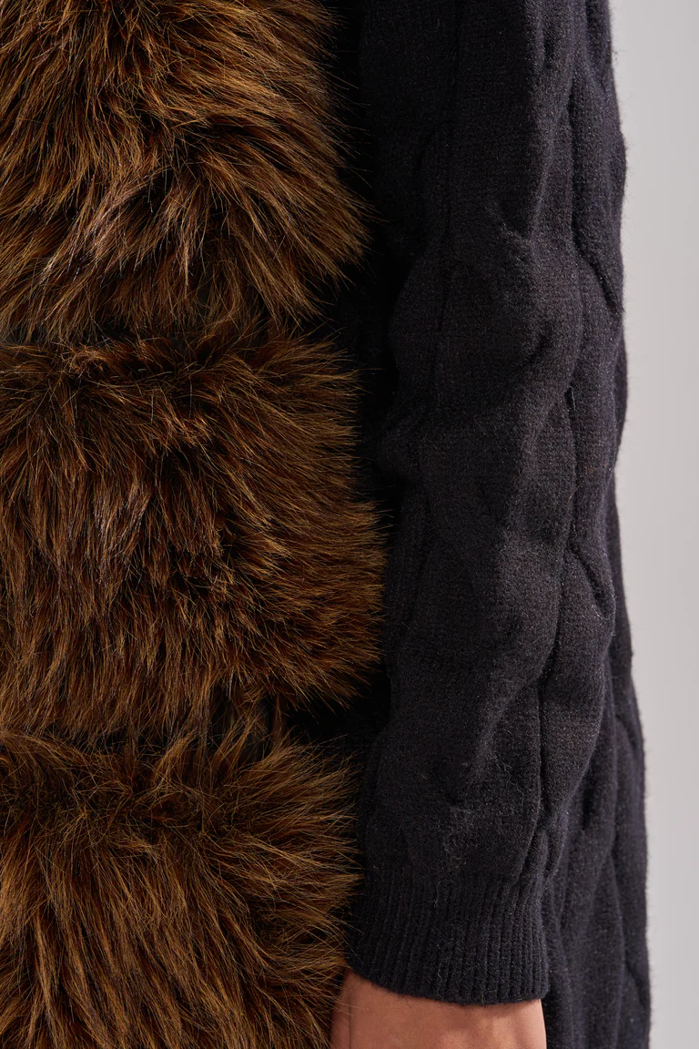 Warm Long-Length Knit Fleece Cardigan