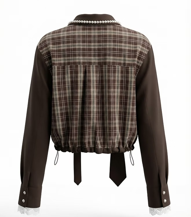 Pearl Trim Plaid Bomber