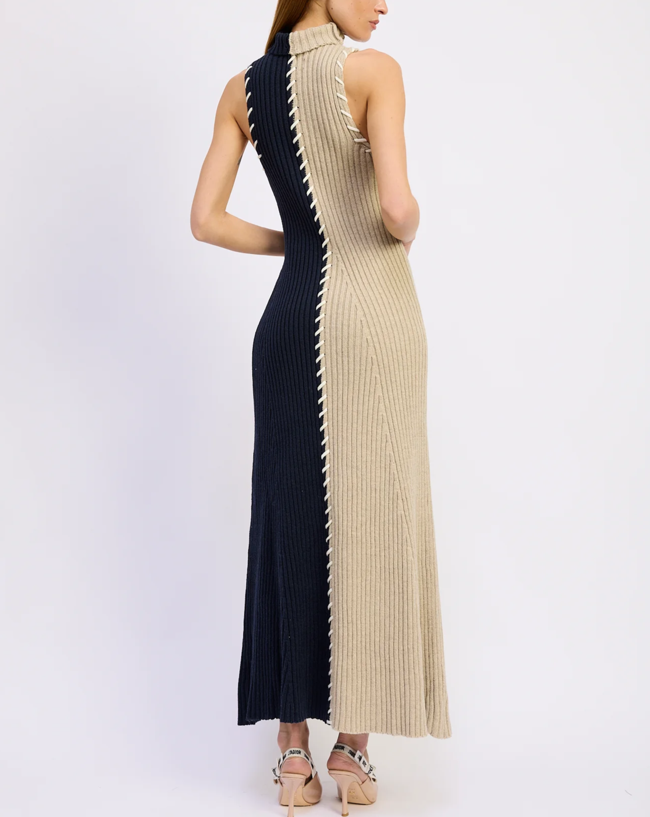 Contrast-Color Knit Maxi Dress