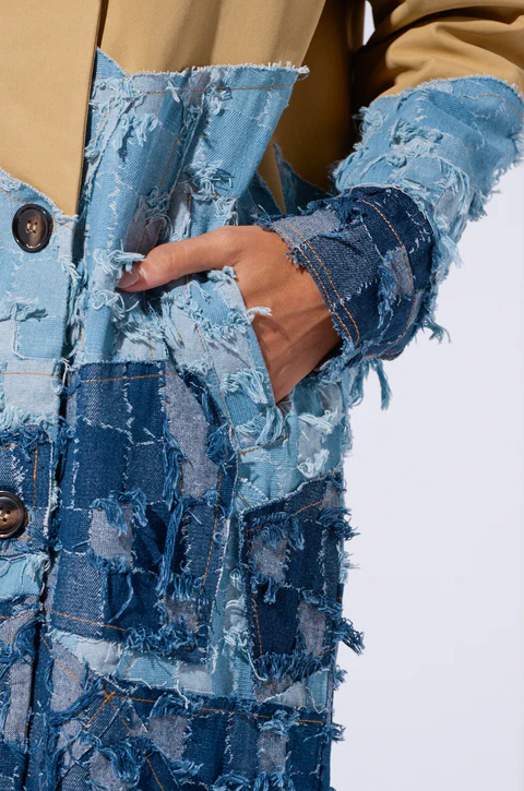 Patchwork Denim Trench Coat
