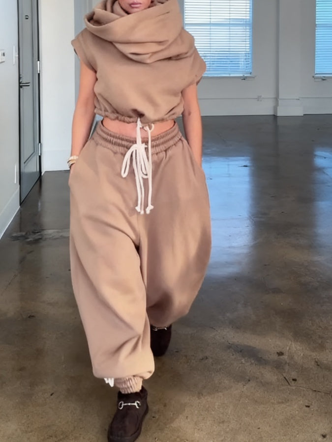 Capped Sleeve Drawstring Waist Two Pieces Set