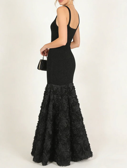Rosette Applique Mermaid Maxi Dress