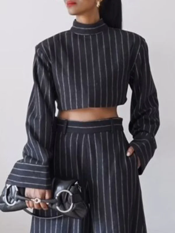 Long-Sleeved Split-Joint Striped Two-Piece Set