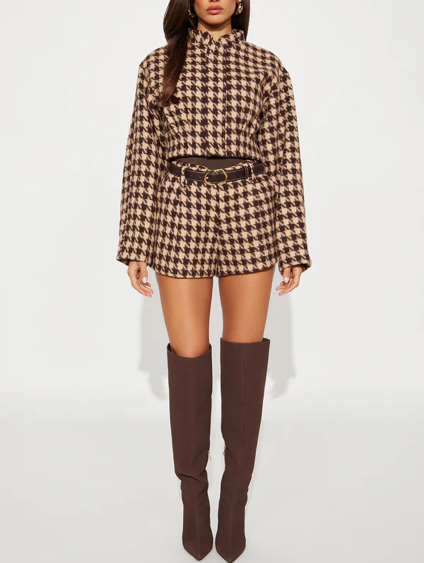 Belts Checkered Jacket Short Set