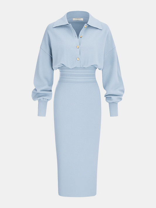 Cinched Waist Knit Shirt Dress