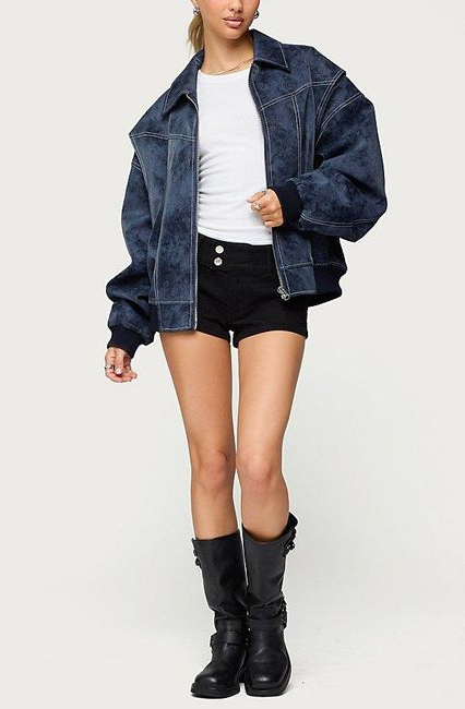 Faux Leather Bomber Jacket