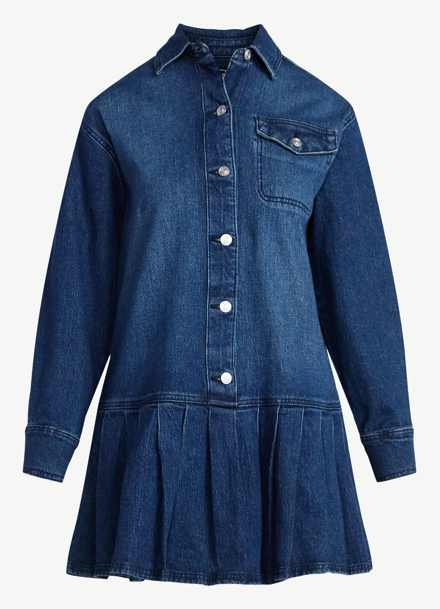 Plus Denim Pleated Mini Shirt Dress