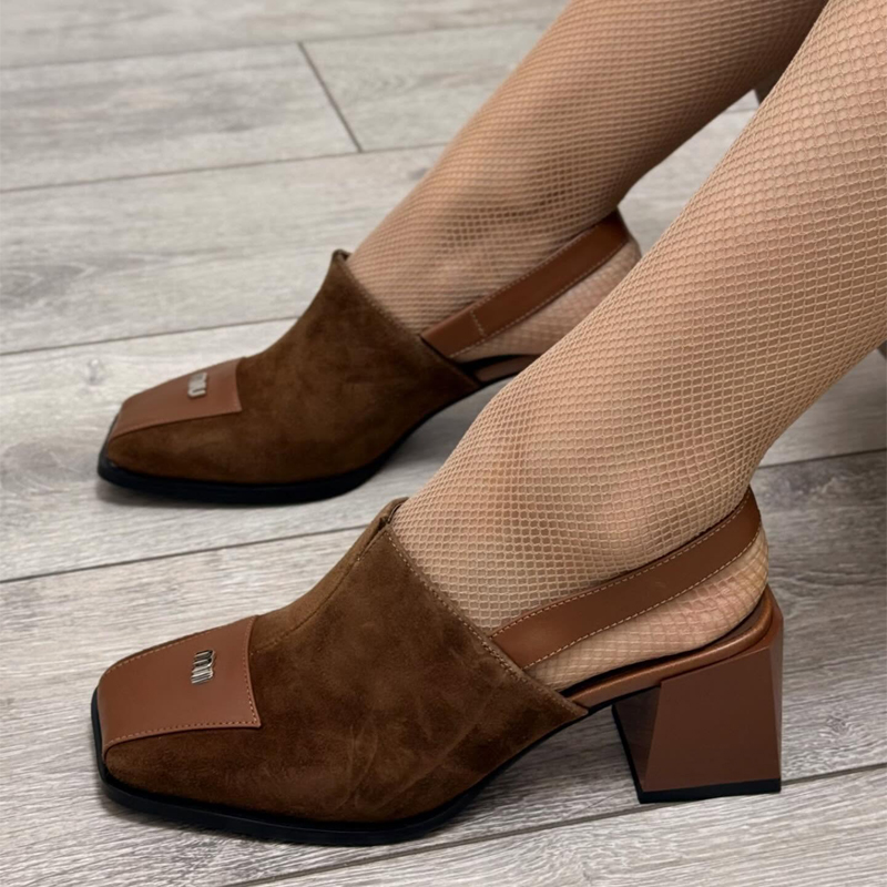 Suede Square-toe High-heel Sandals