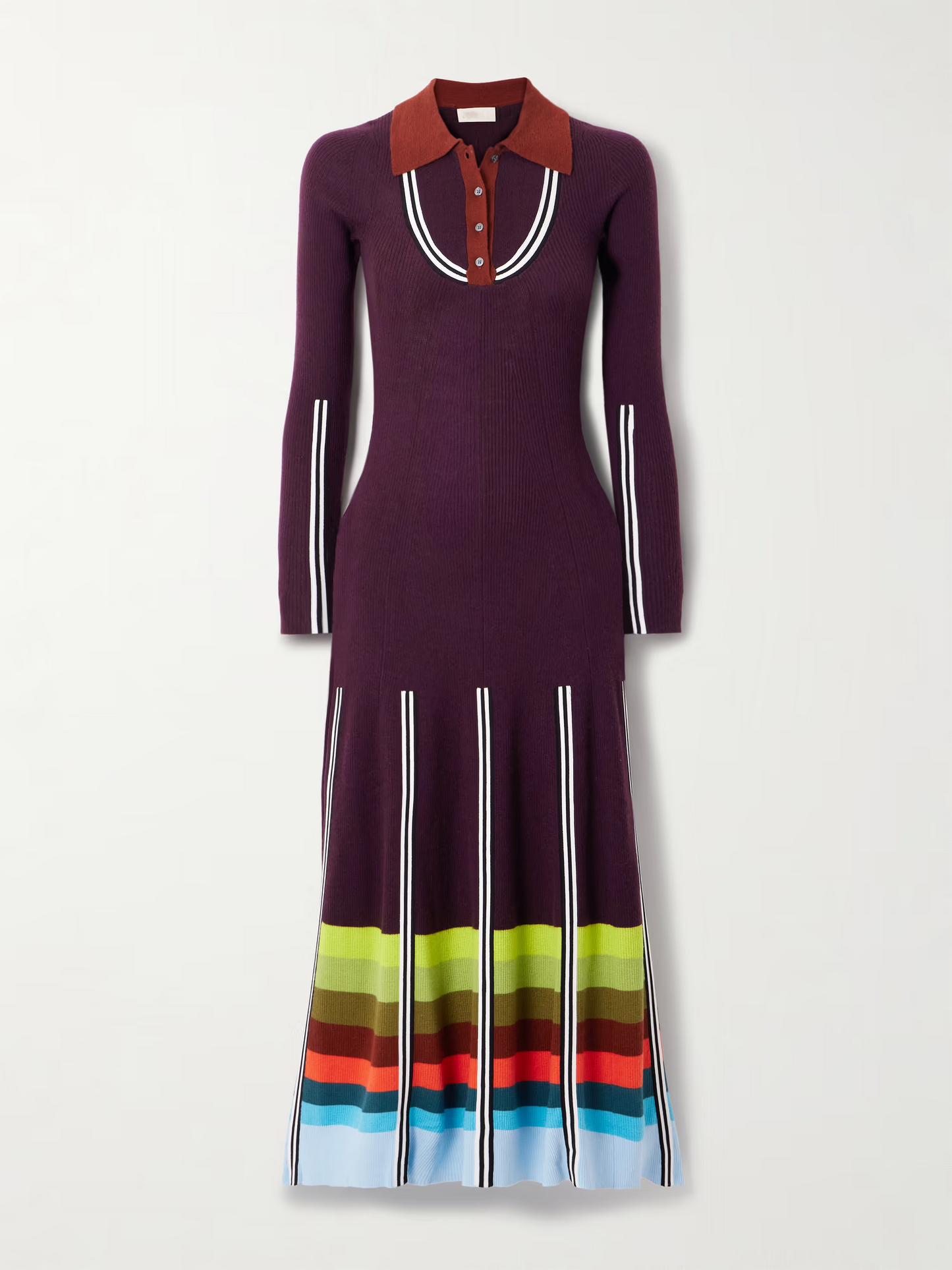 Striped ribbed wool-blend maxi dress