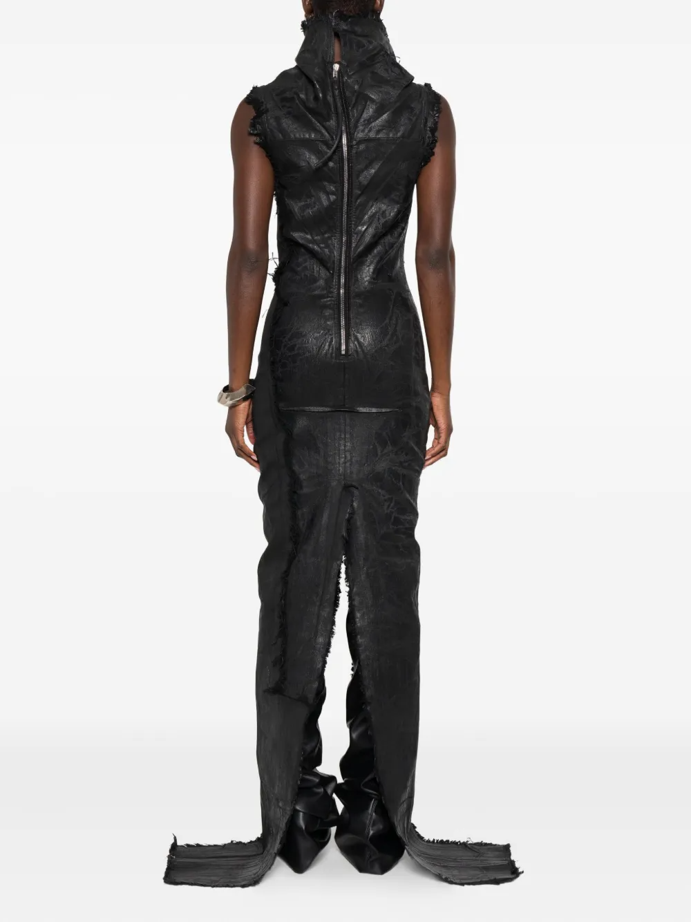 Asymmetrical Split-Hem Leather Dress