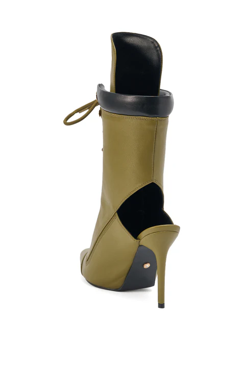 Olive Lace-Up Stiletto Bootie