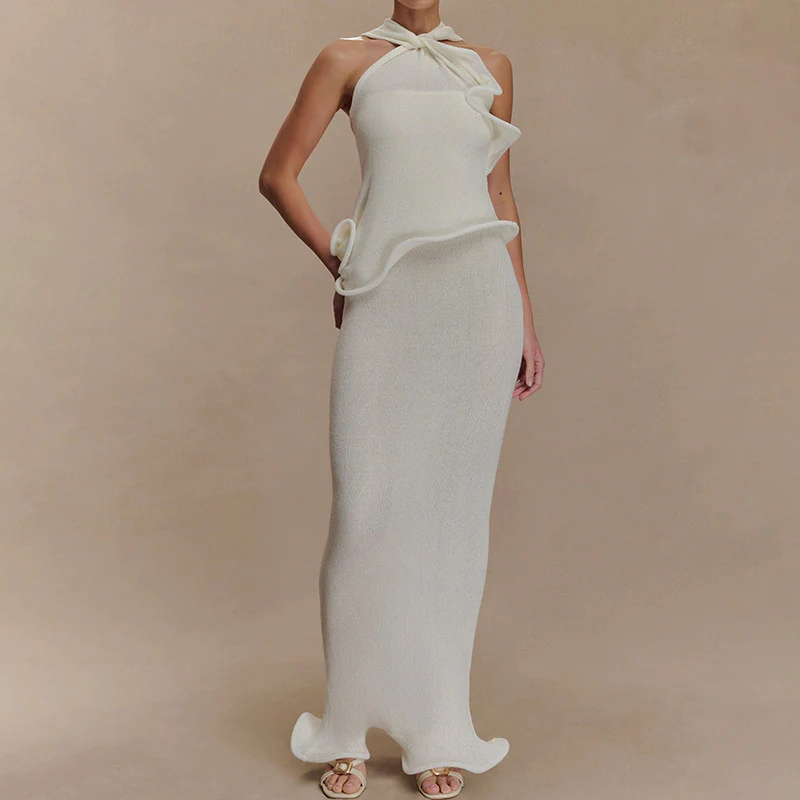 Halter-neck, backless,wavy fishtail dress