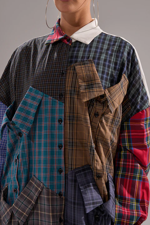 Patchwork Shirt Irregular Dress