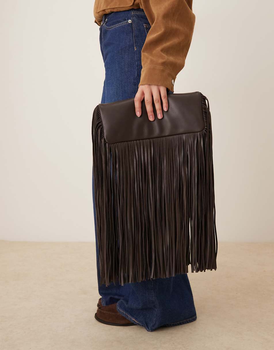 Leather drape fringe bag