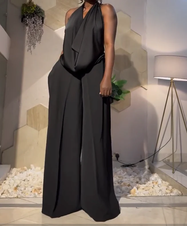 Black wide-leg pantsuit