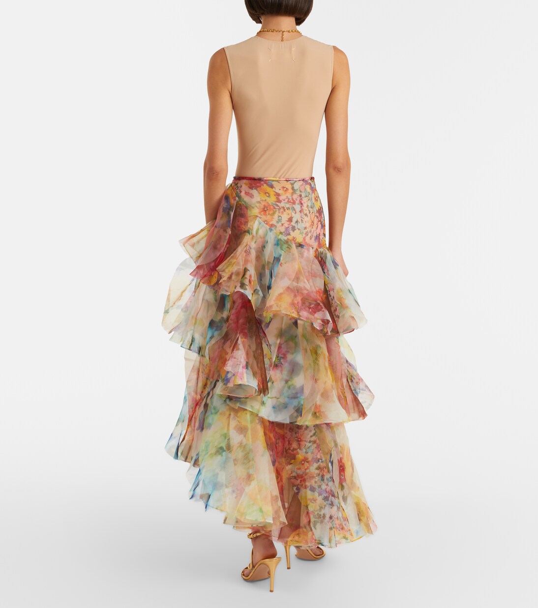 Floral ruffled maxi skirt