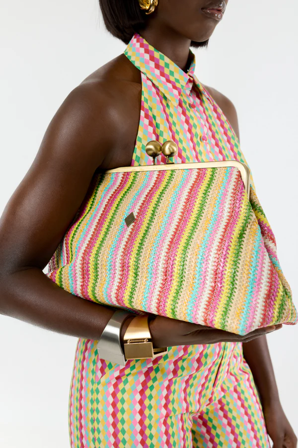 Multicolored Diamond-Print Bag