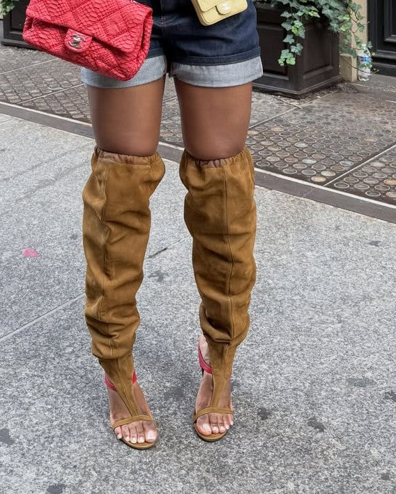 STRETCH FAUX SUEDE BOOT WITH EMBELLISHED