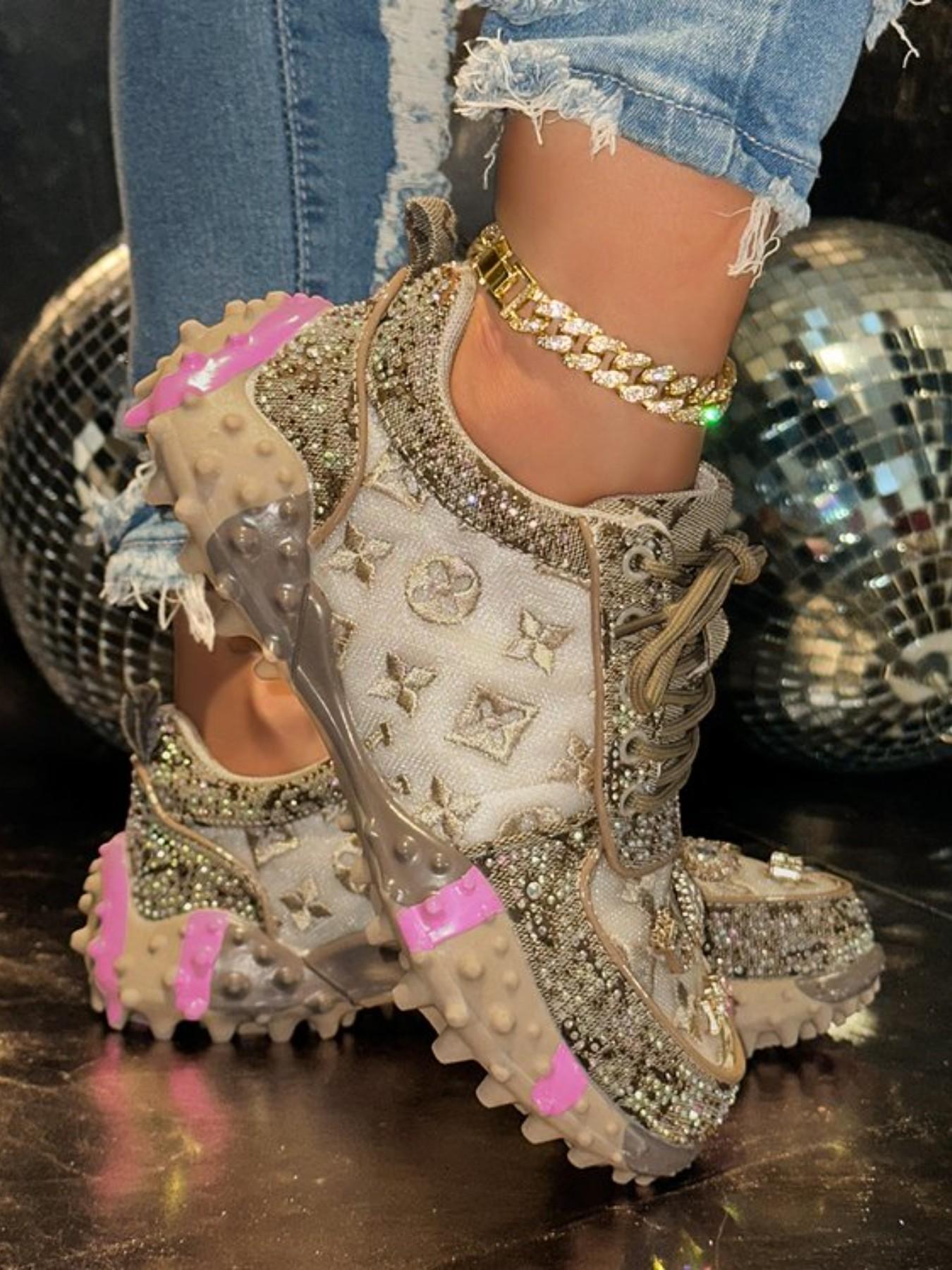 New Rhinestone Mesh Durian Sole Casual Trainer Shoes