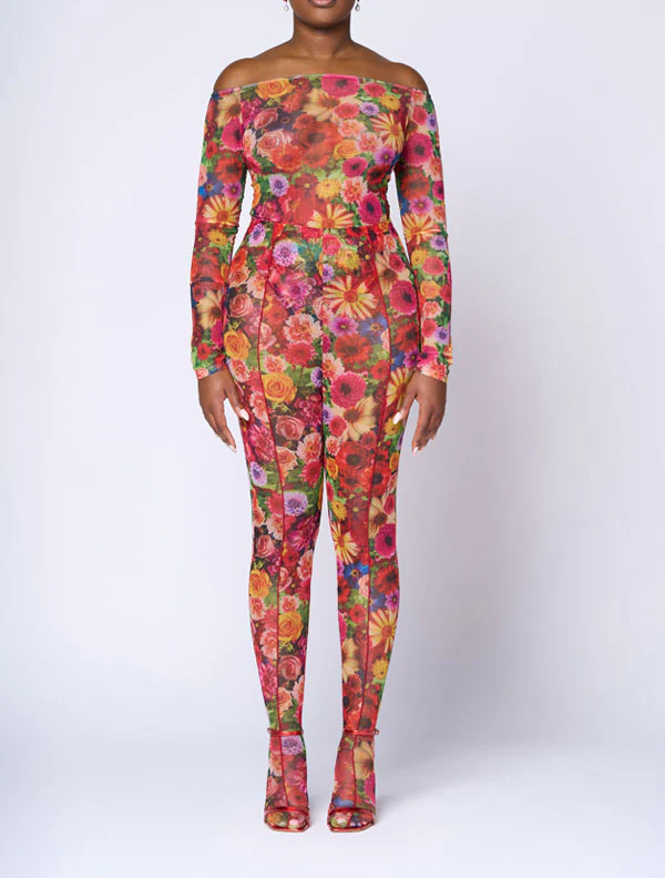 Printed Legging Mesh Jumpsuit