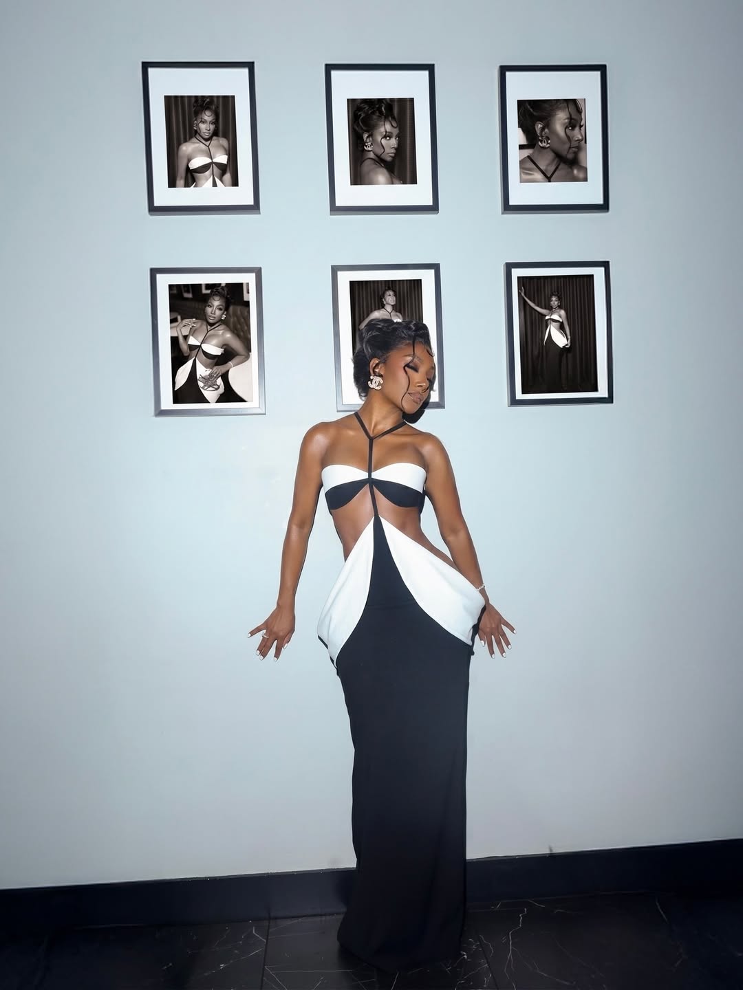 Elegant black-and-white maxi dress