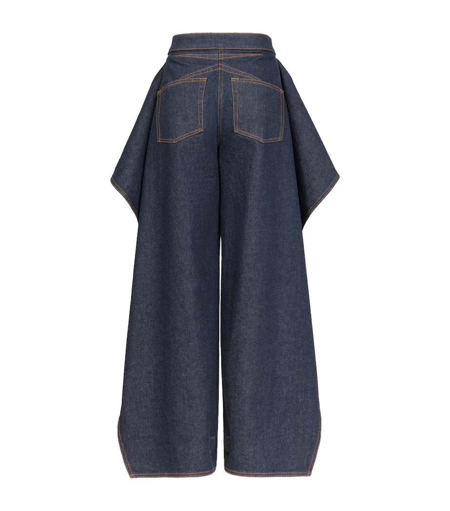 Cut-Out Cropped Denim Jacket+Flap Open-Leg Jeans