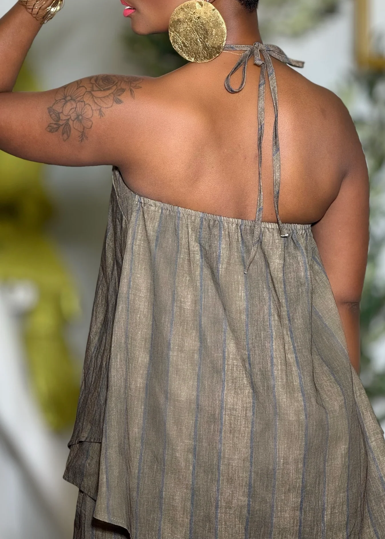 Asymmetric Striped Halter Two-Piece Set
