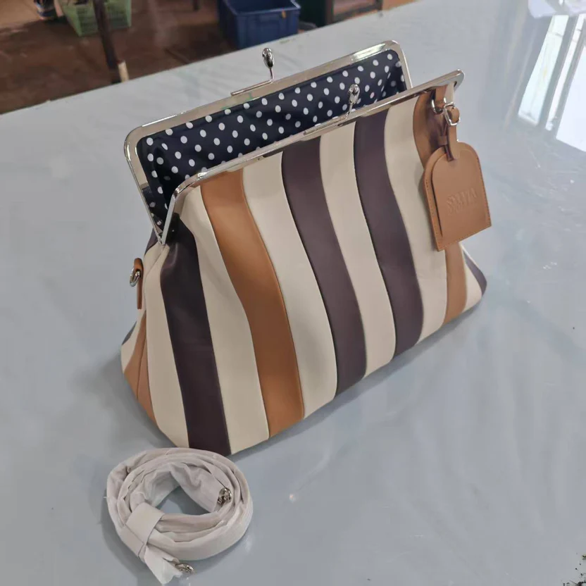 Embossed Premium Leather Kisslock Frame Bag