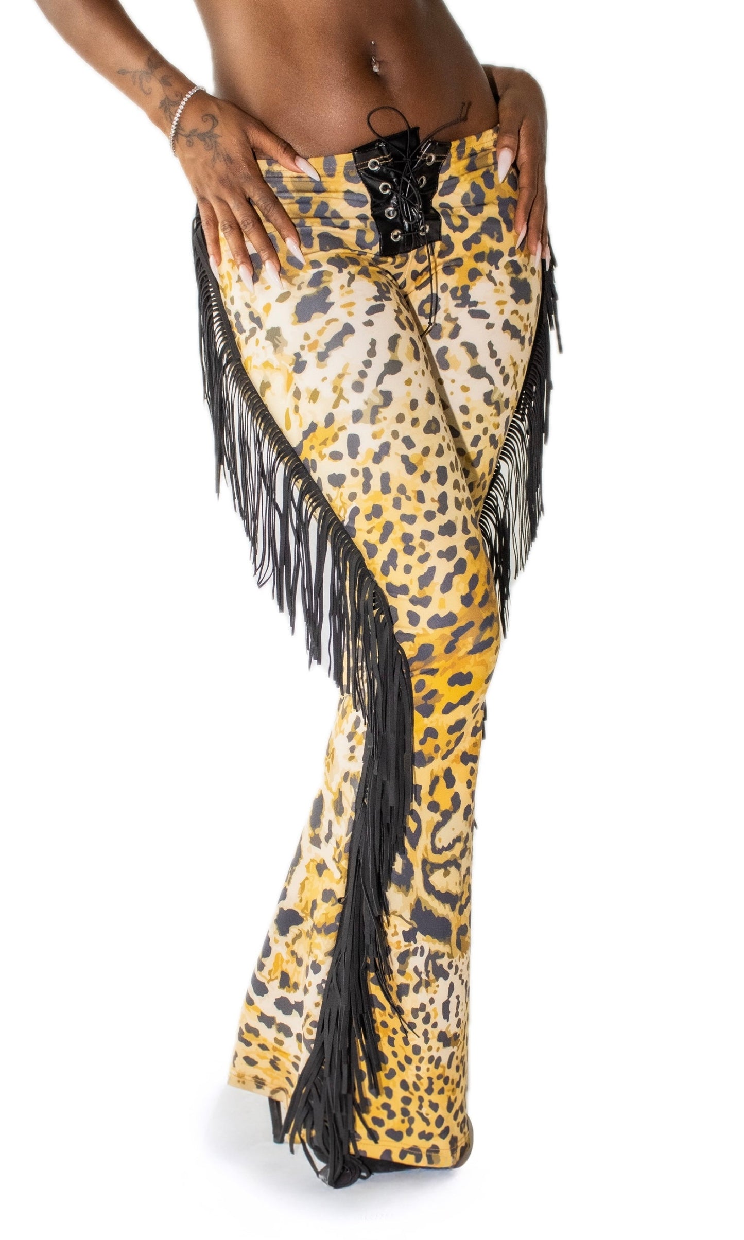 Leopard-print fringed pants
