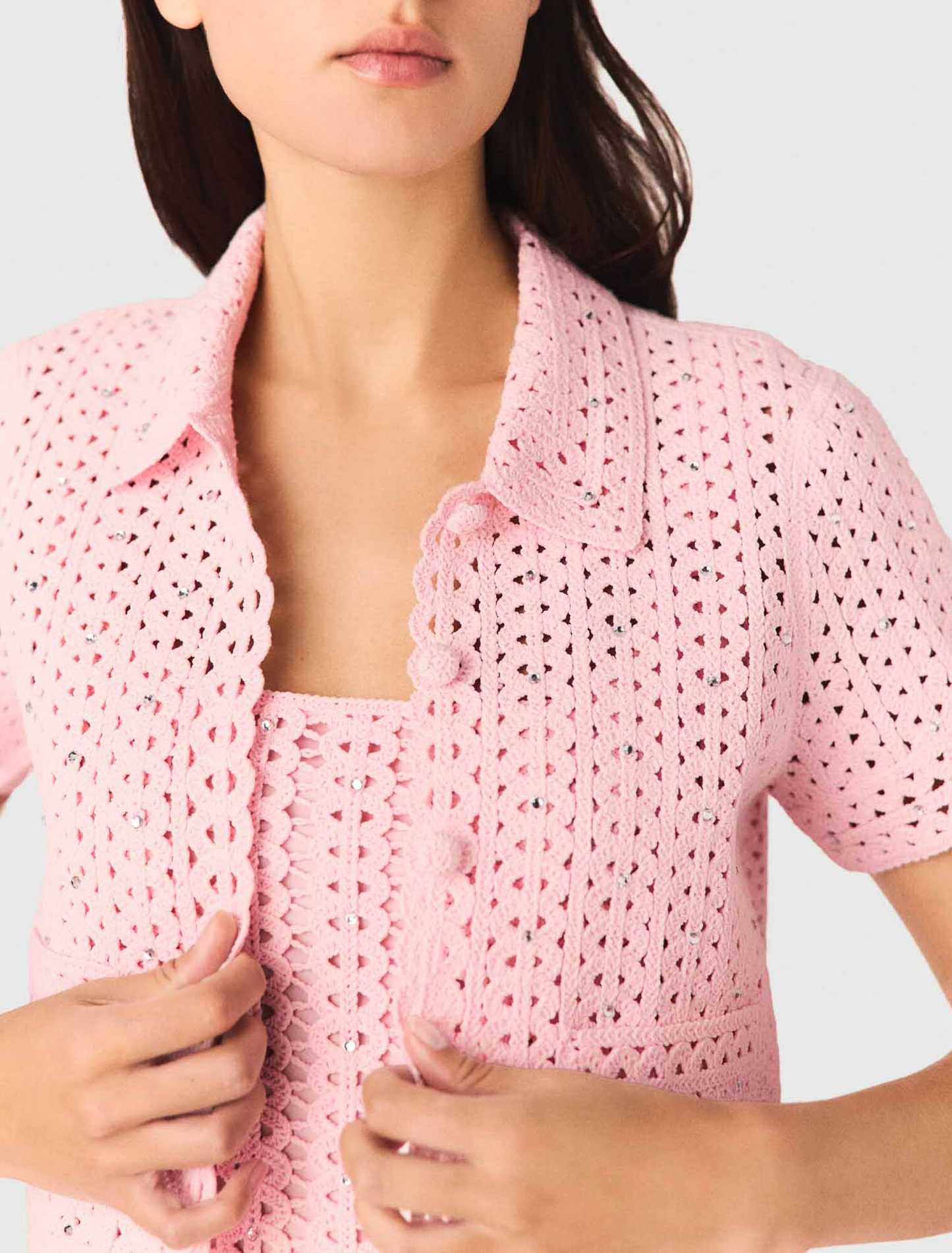 Rhinestone Crochet Openwork Set