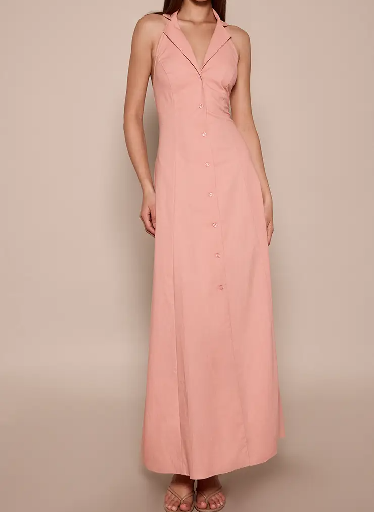 Button Down Collar Detail Maxi Dress