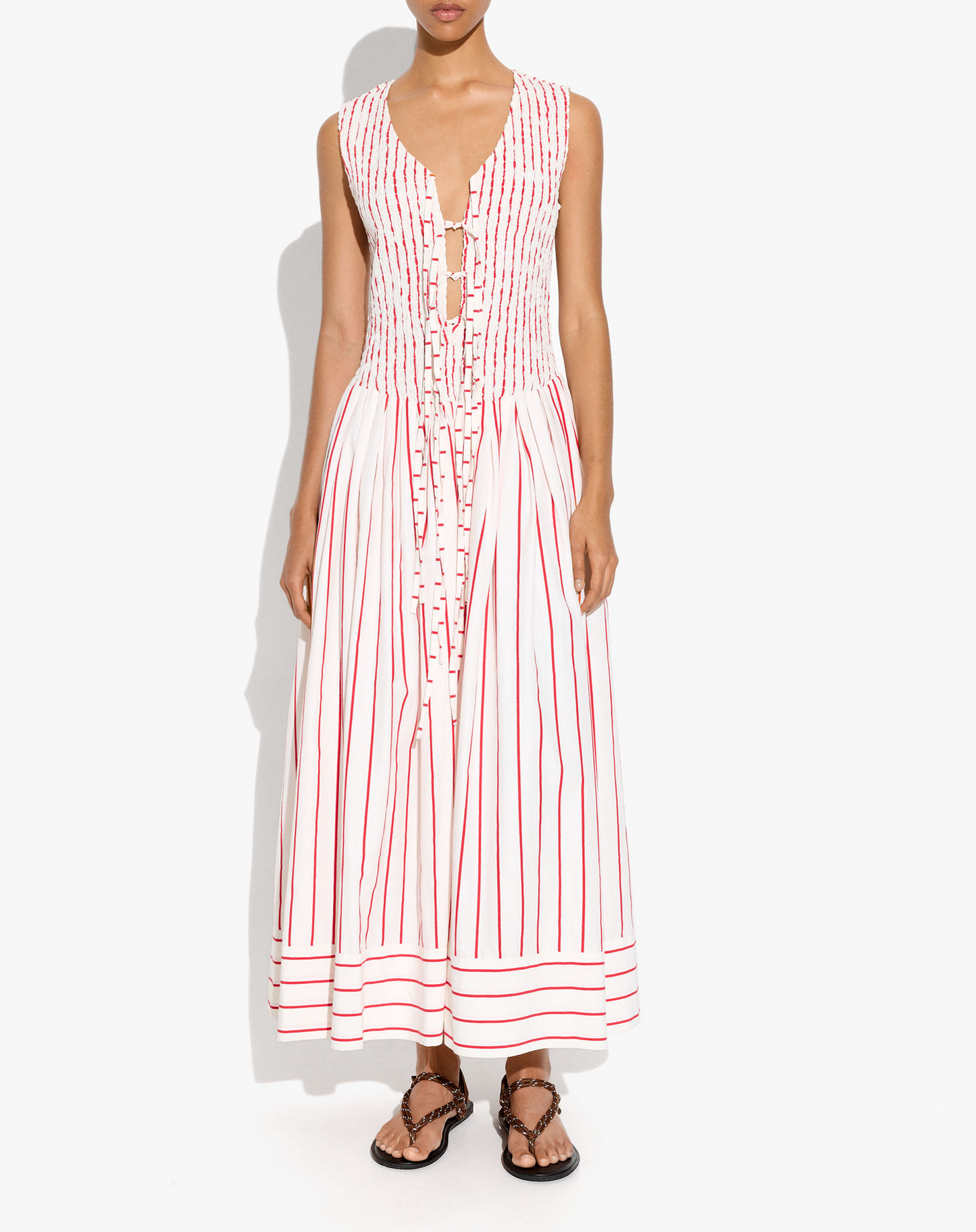 Striped pleated maxi dress