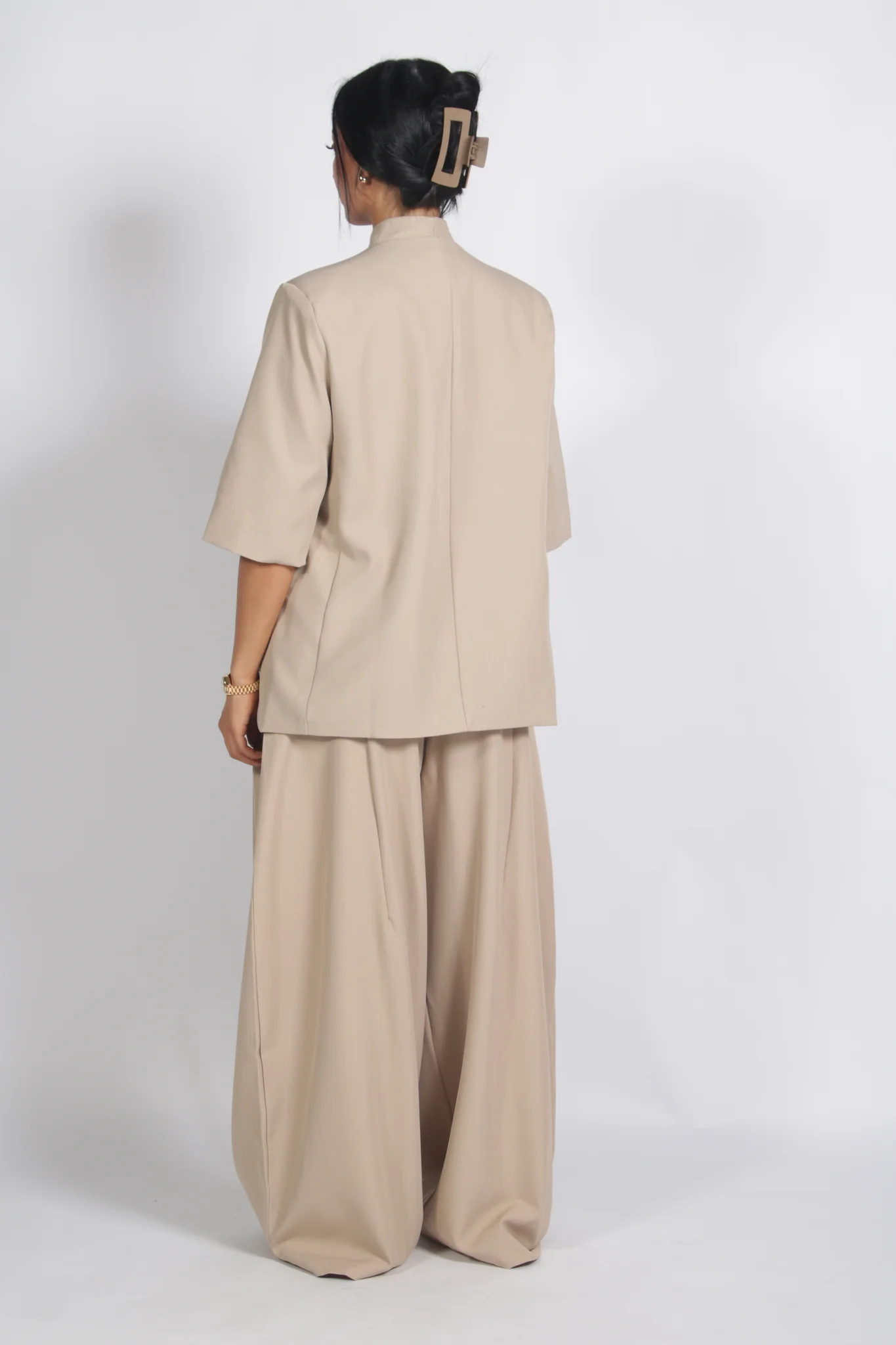 Casual Asymmetrical Top + Pleated Pants Set