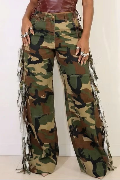 Roxy Camo Side-Fringe Pants