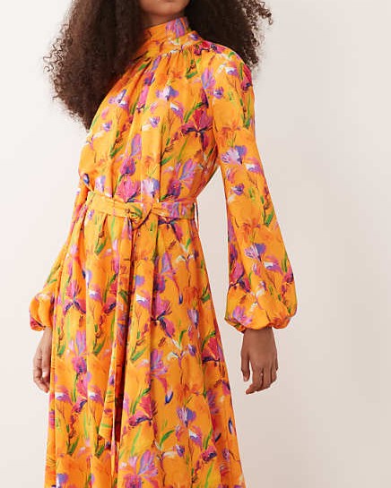 High neck balloon sleeve tie waist maxi dress