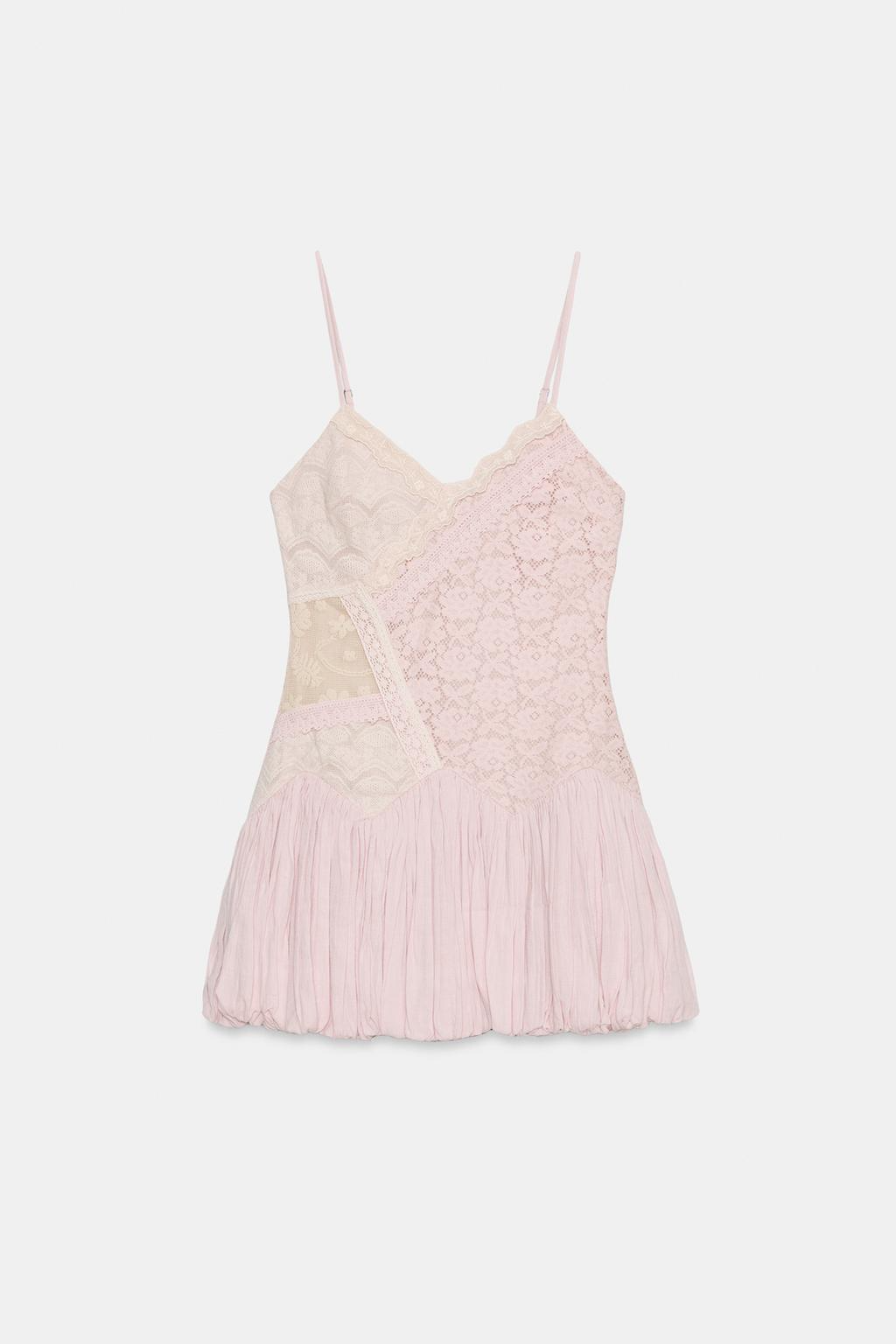 LACE BUBBLE HEM MINI DRESS