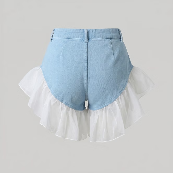 Frilled Denim Shorts