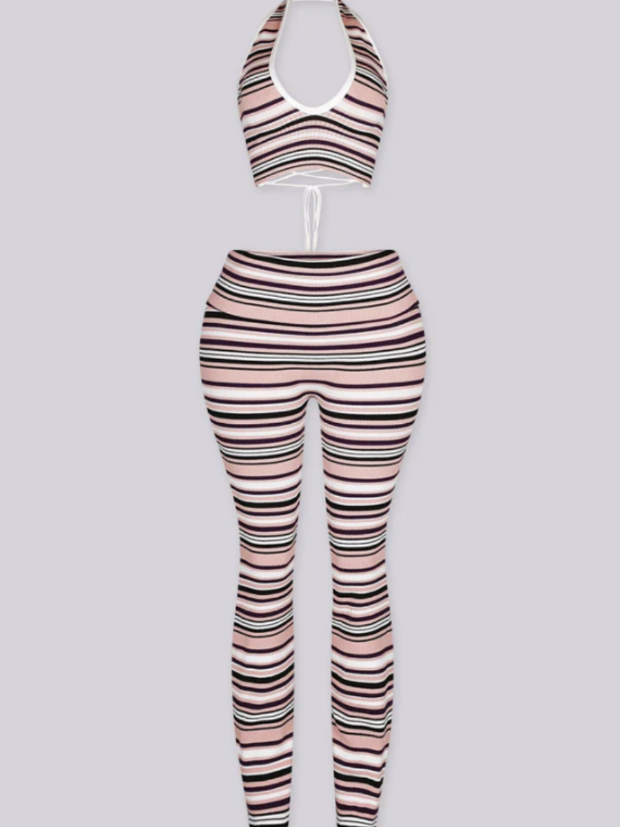 Striped Knit Top And Pants Suit