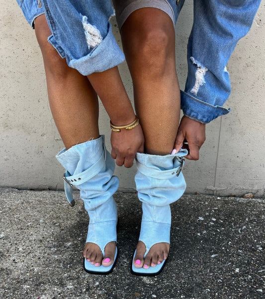 Buckled Long Denim Sandal