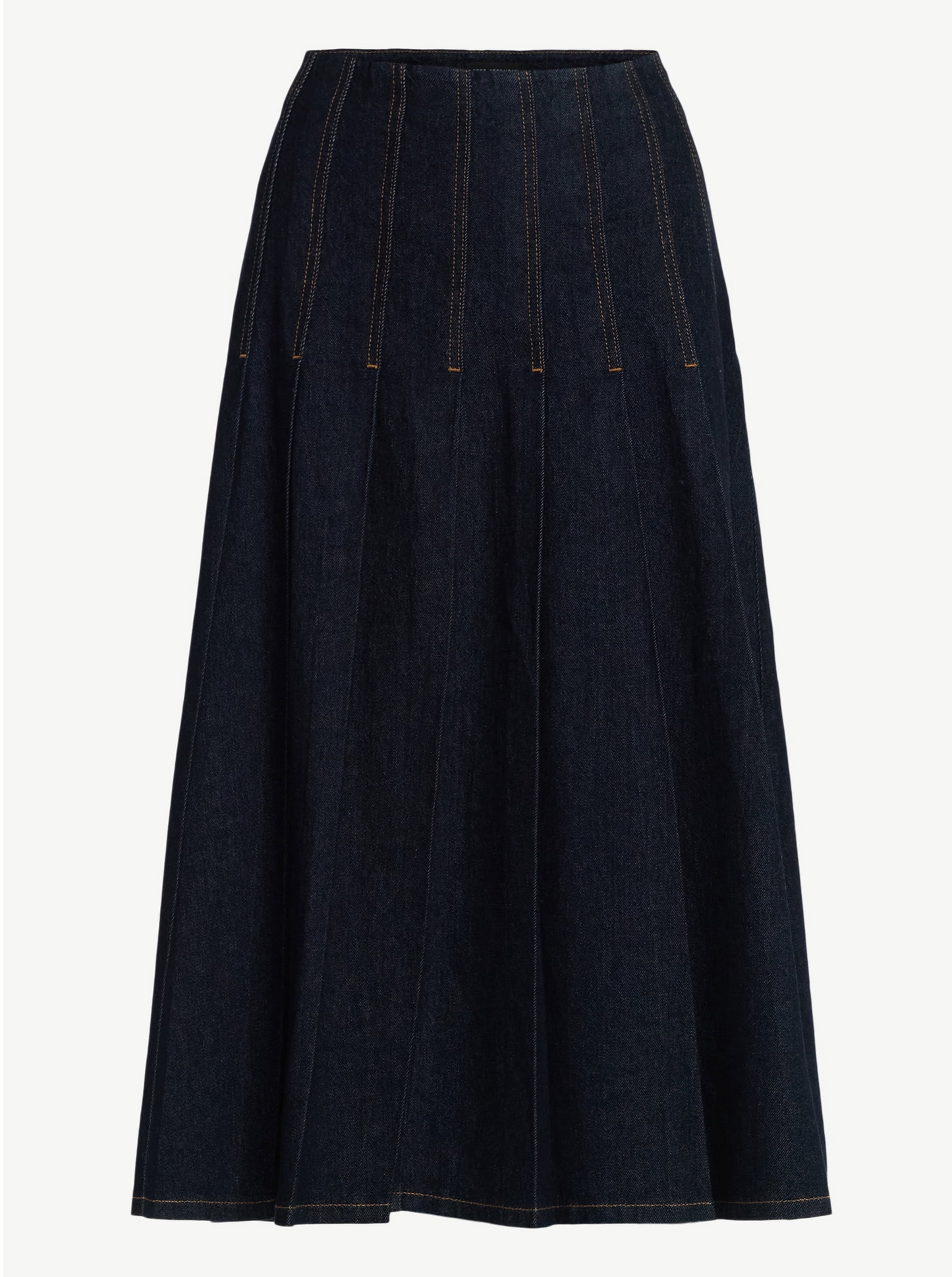 Pleated Denim Maxi Skirt