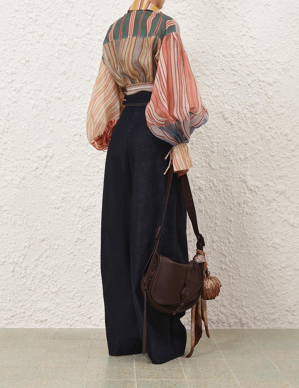Silk-linen blend striped blouse