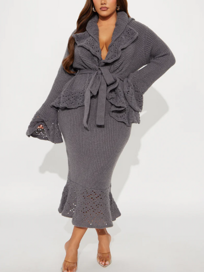 Ruffled Stretch Knit Suit