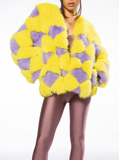 Contrast Faux Fur Coat
