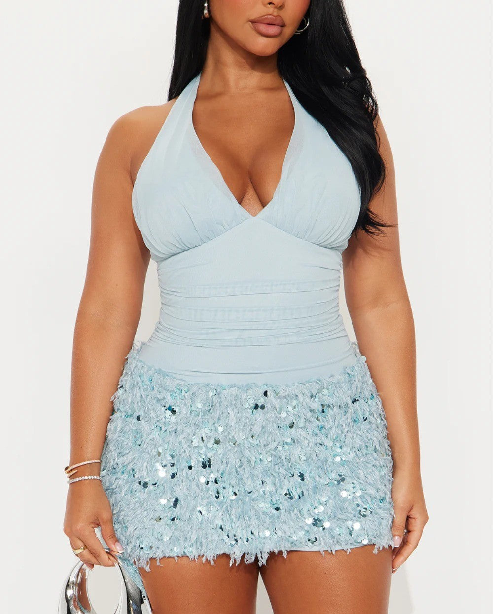 Embellished Feather Mini Dress