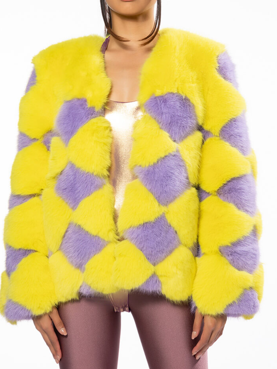Contrast Faux Fur Coat